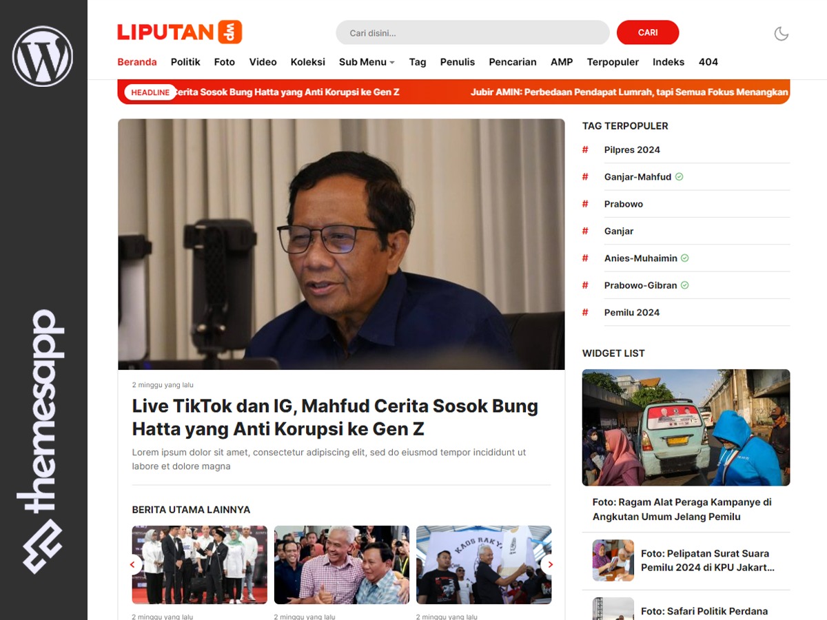 Theme WordPress LiputanWP | Versi Developer by ThemesApp.com