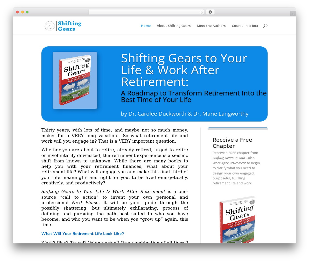 WordPress theme Divi - shiftinggearstoyourlifeandworkafterretirement.com