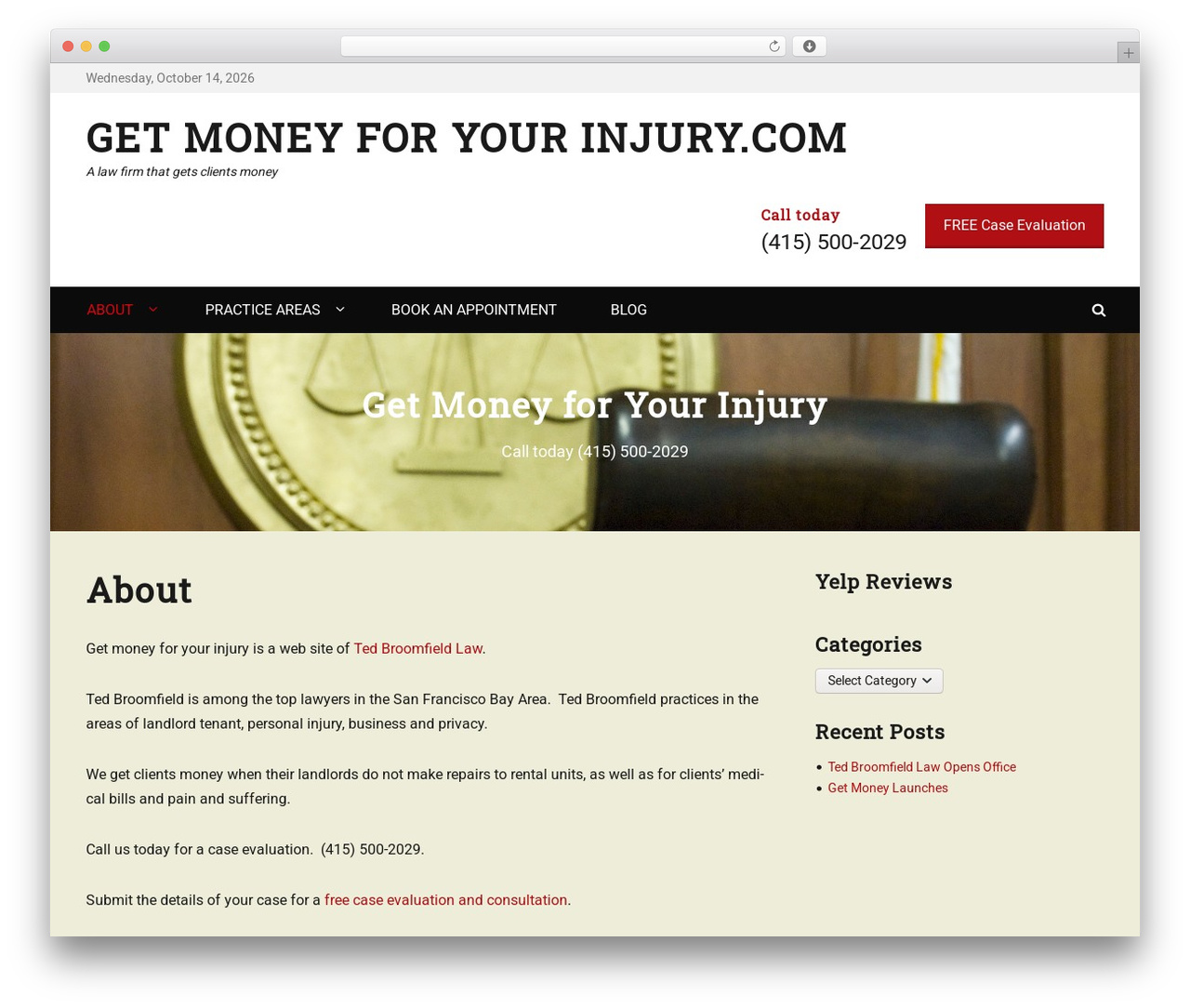 Decree WordPress theme design - getmoneyforyourinjury.com