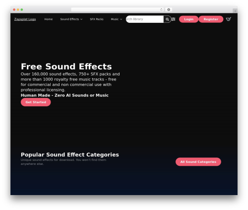 Breakdance Zero Theme WordPress theme - www.zapsplat.com