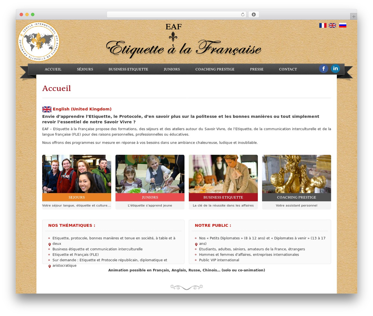 WordPress theme BootstrapWP - etiquettealafrancaise.com