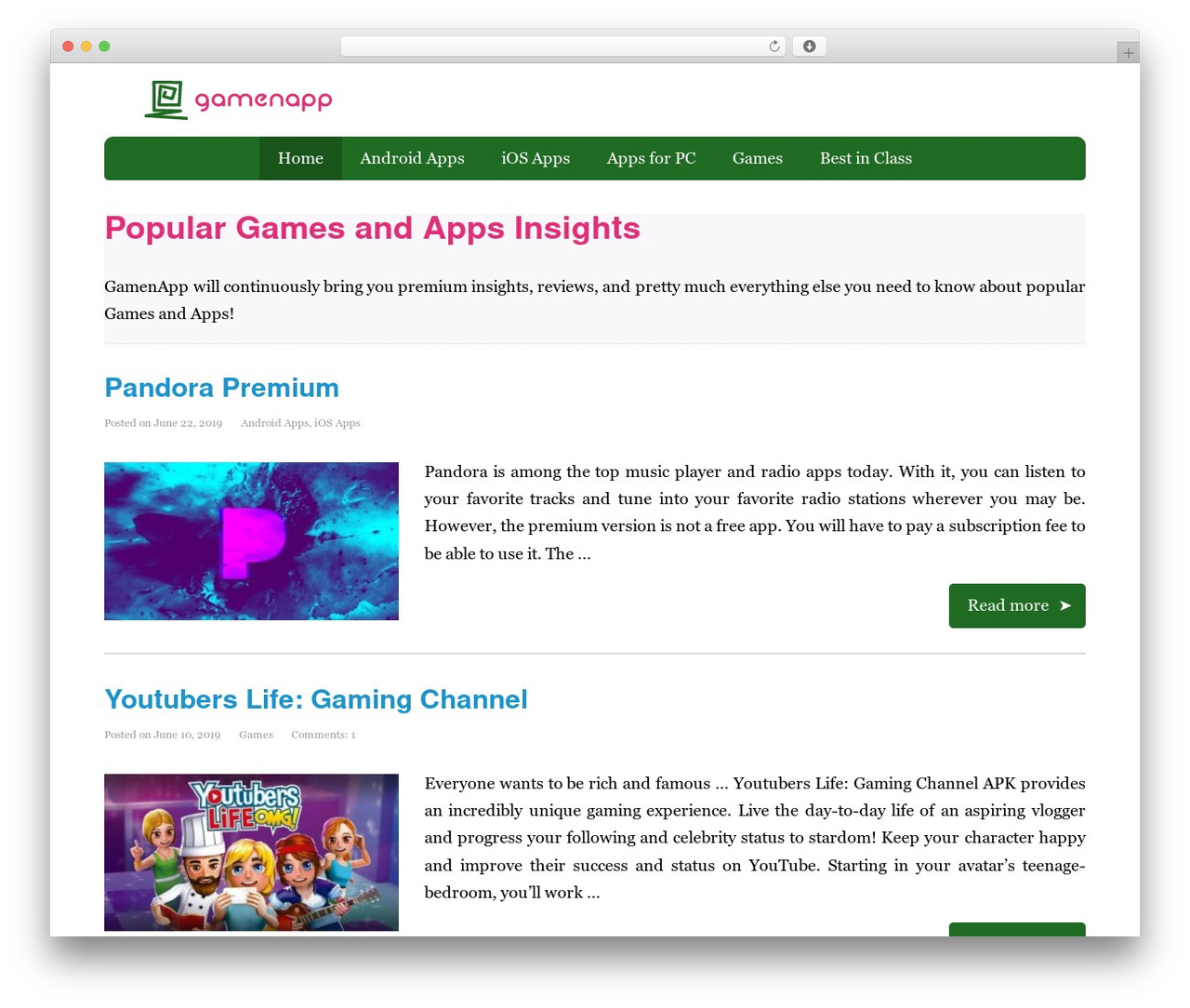 Basic WordPress theme - gamenapp.com