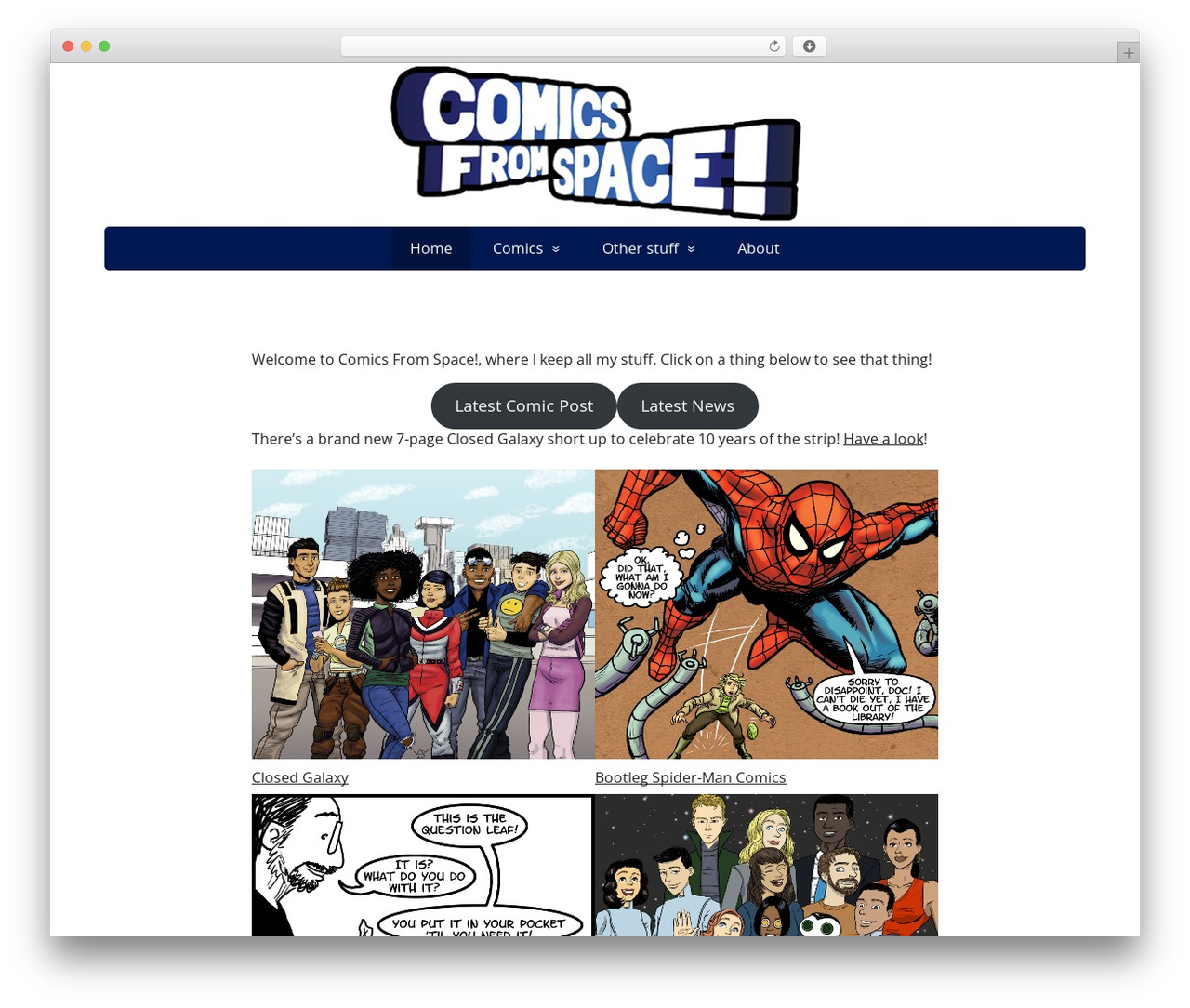 Basic free WordPress theme - comicsfromspace.com