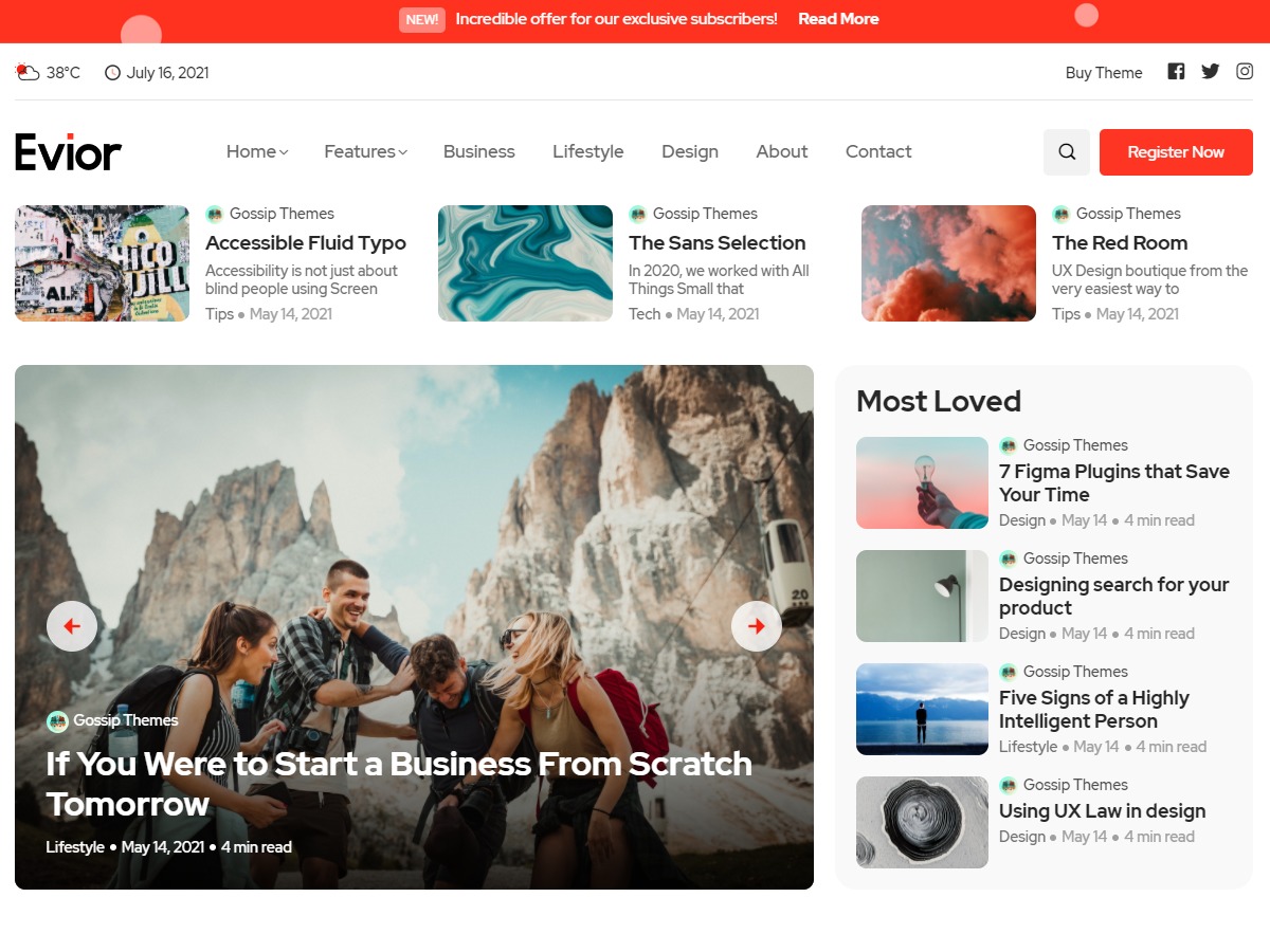 Evior Child WordPress theme design by Gossip Themes