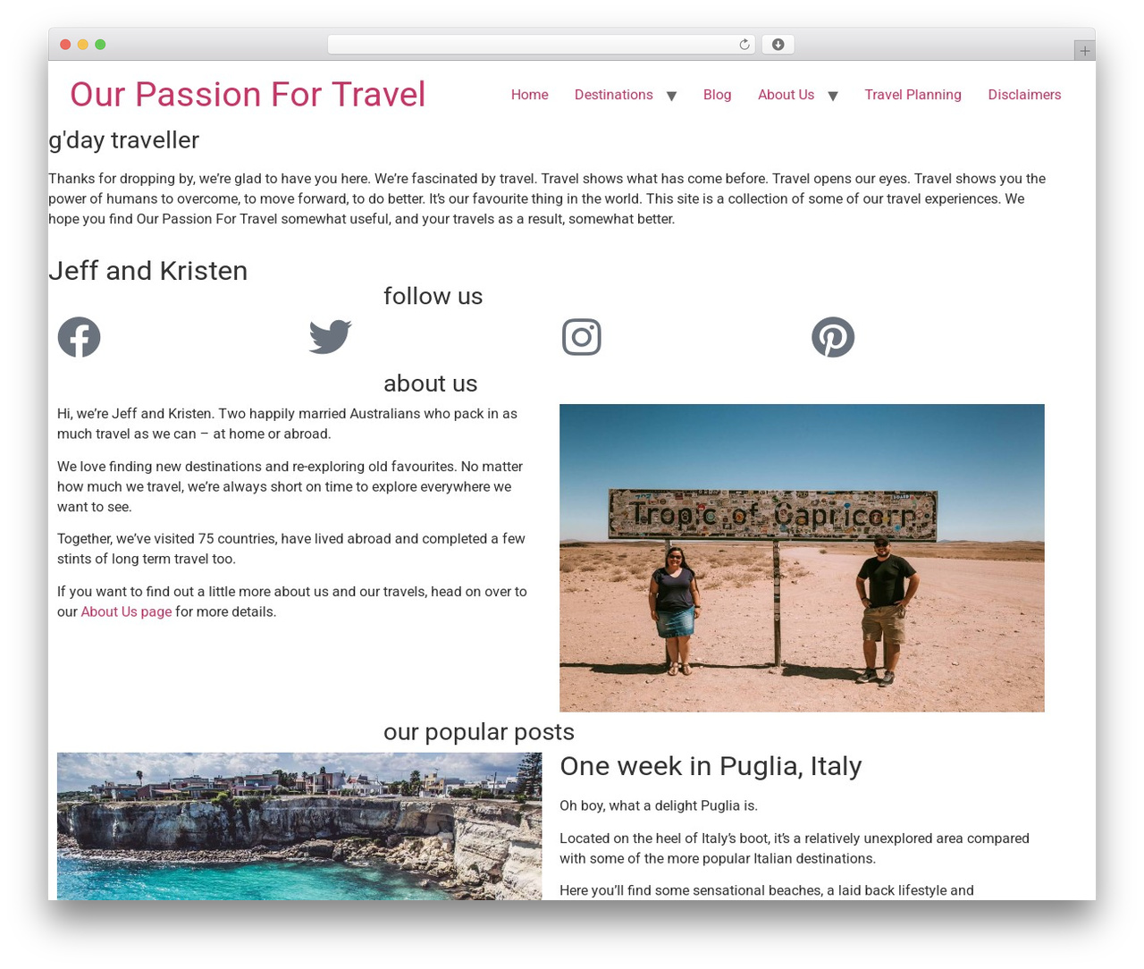 WordPress website theme Hello Elementor - ourpassionfortravel.com