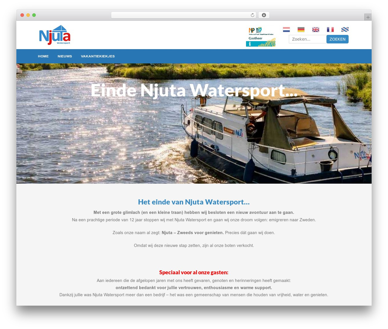 Fields WordPress website theme - njutawatersport.nl