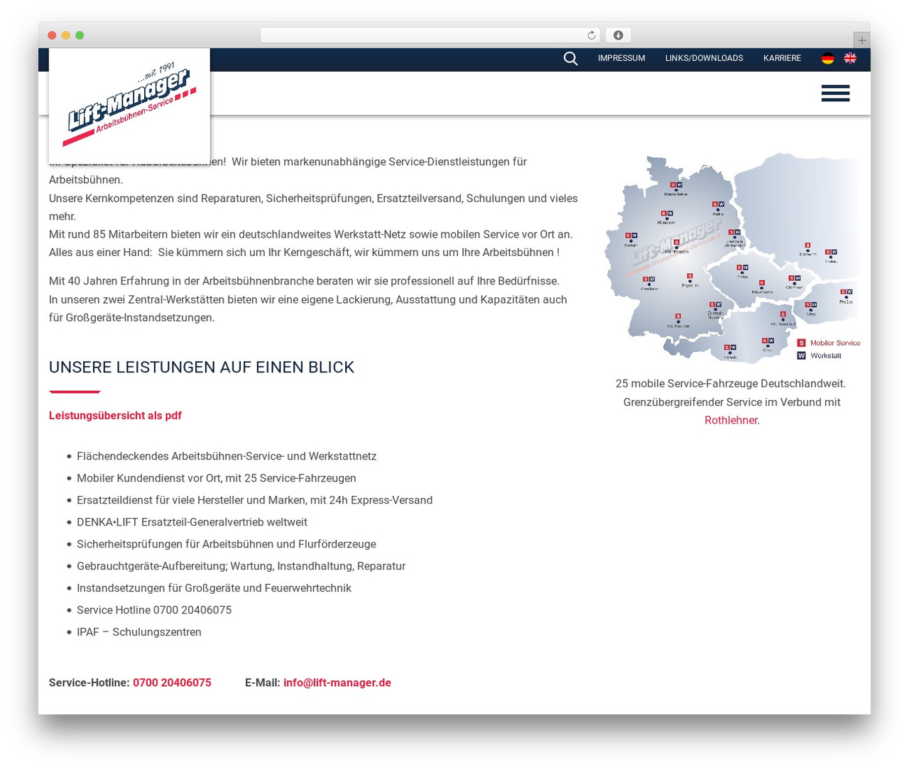 Bold WordPress theme - lift-manager.de