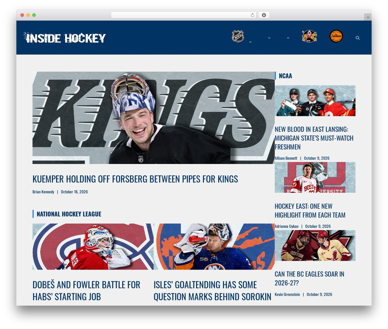 WordPress theme GeneratePress - insidehockey.com