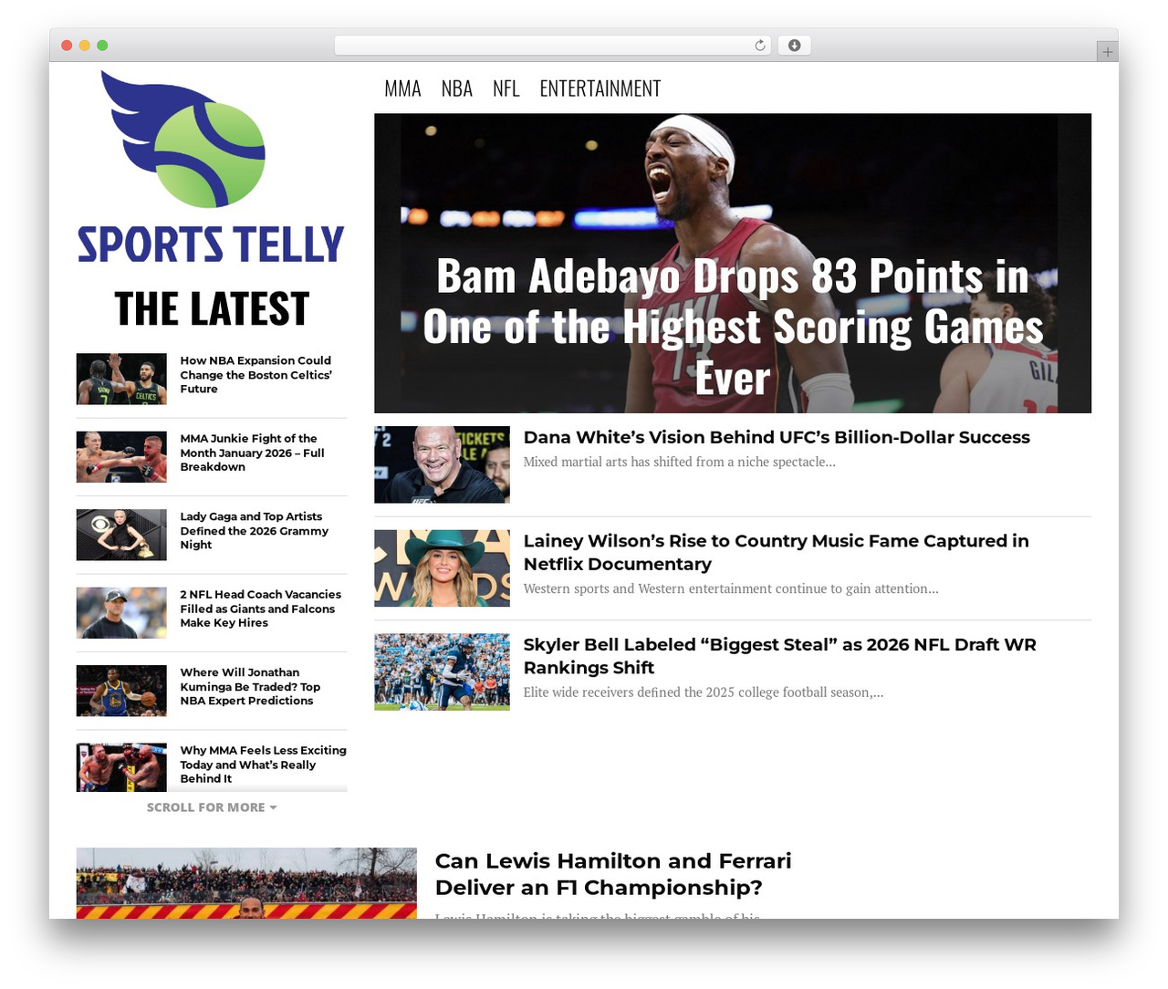 DeVoe WordPress website theme - sportstelly.com