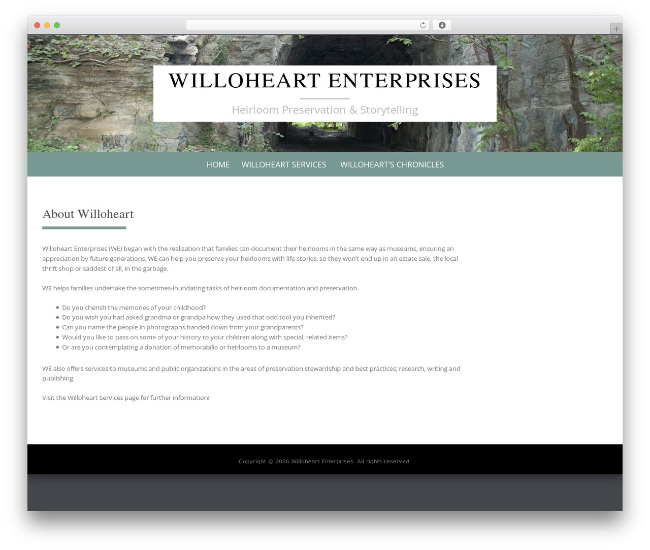 Pure & Simple WordPress website theme - willoheart.com