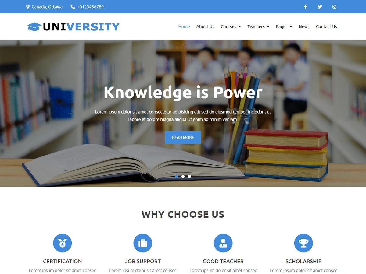 Creativ University WordPress page template