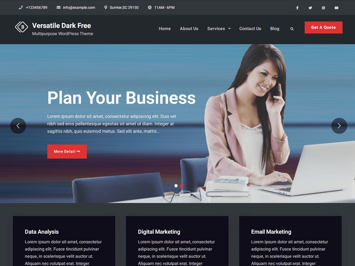 Versatile Business Dark WordPress template for business