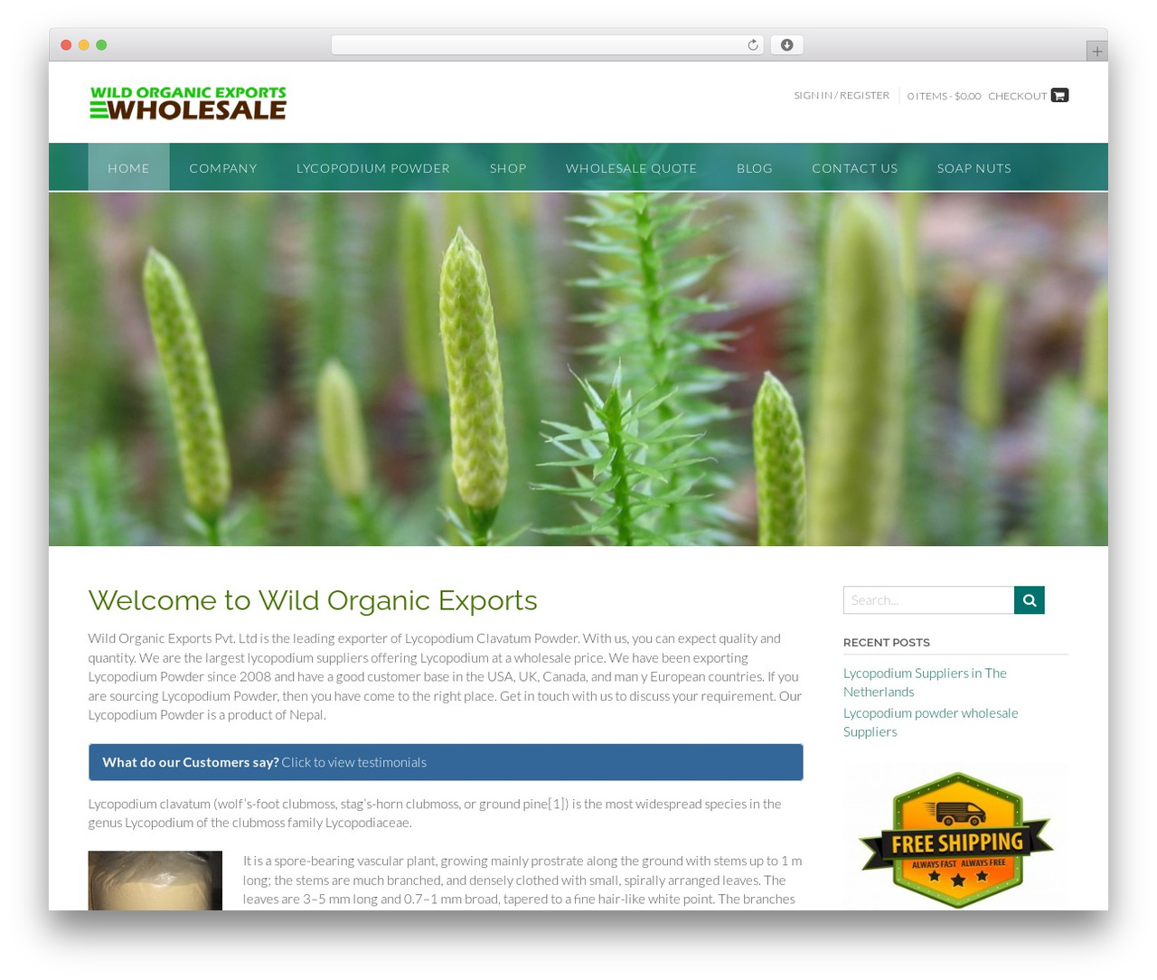 Panoramic WordPress theme - lycopodiumsuppliers.com