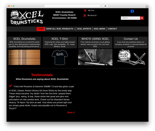 Woopack WordPress plugin - xceldrumsticks.com