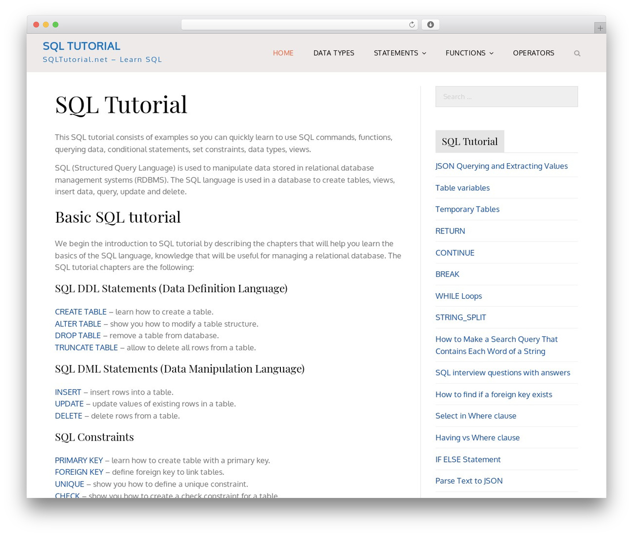 Code Manas WordPress theme - sqltutorial.net