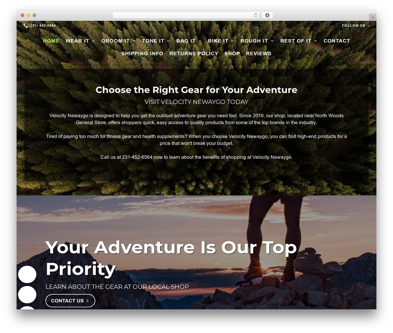 WordPress theme Bike Shop - velocitynewaygo.com