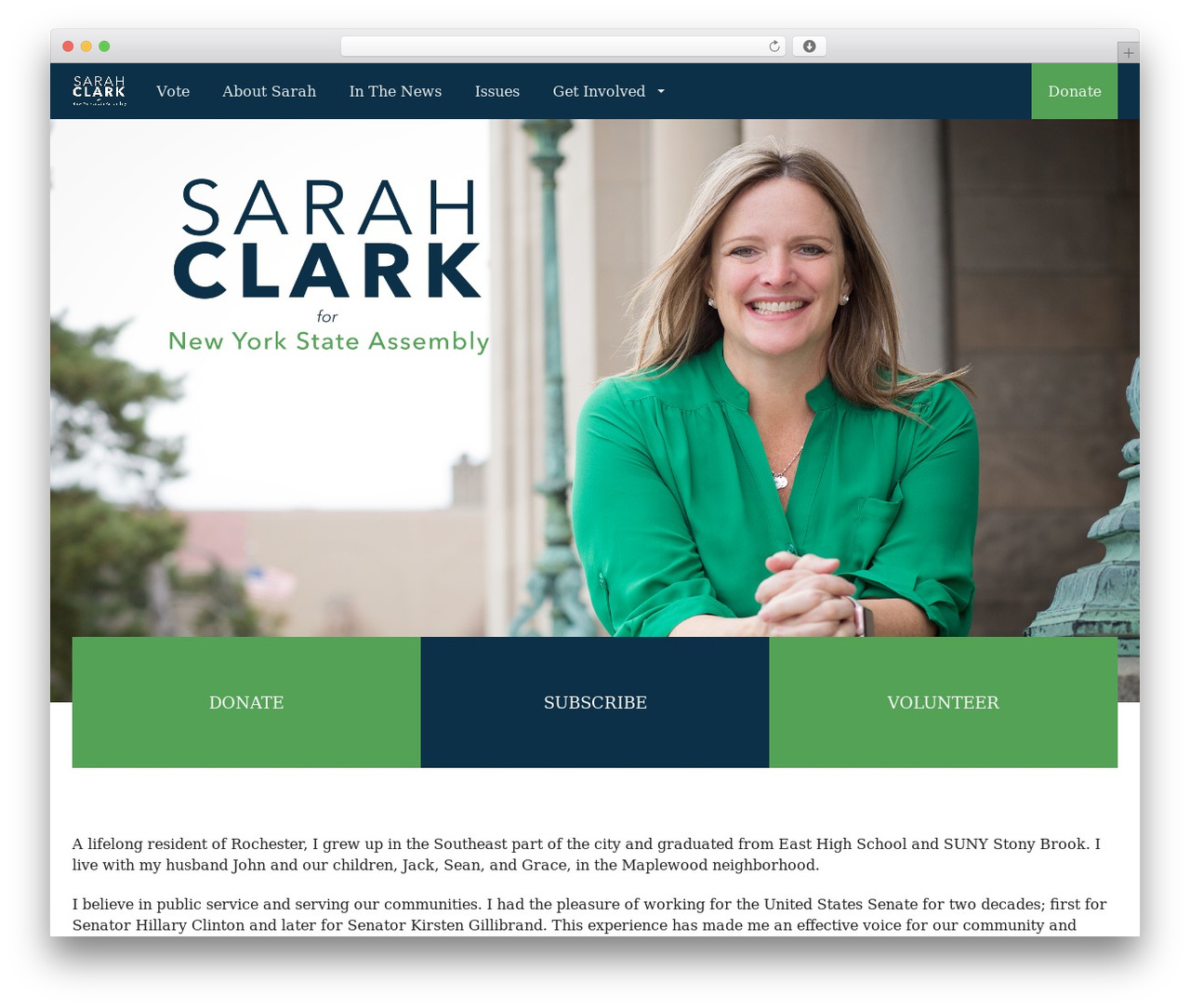 FrontRunner top WordPress theme - sarahclarkforassembly.com