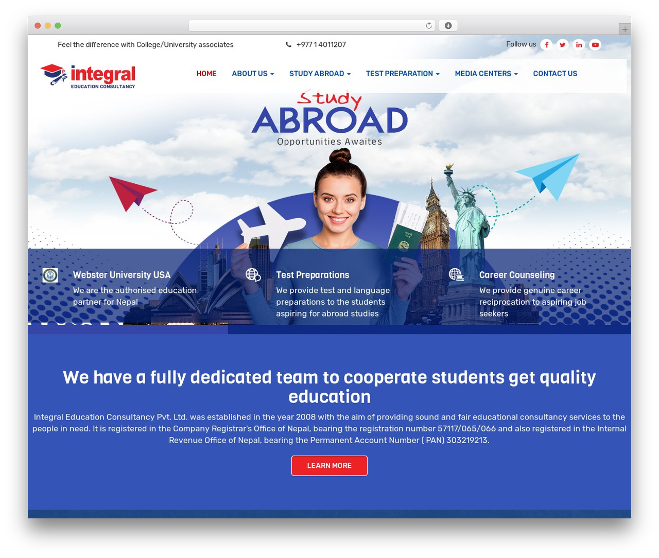 Integeral Education Consultancy WordPress theme design - integraleducate.com